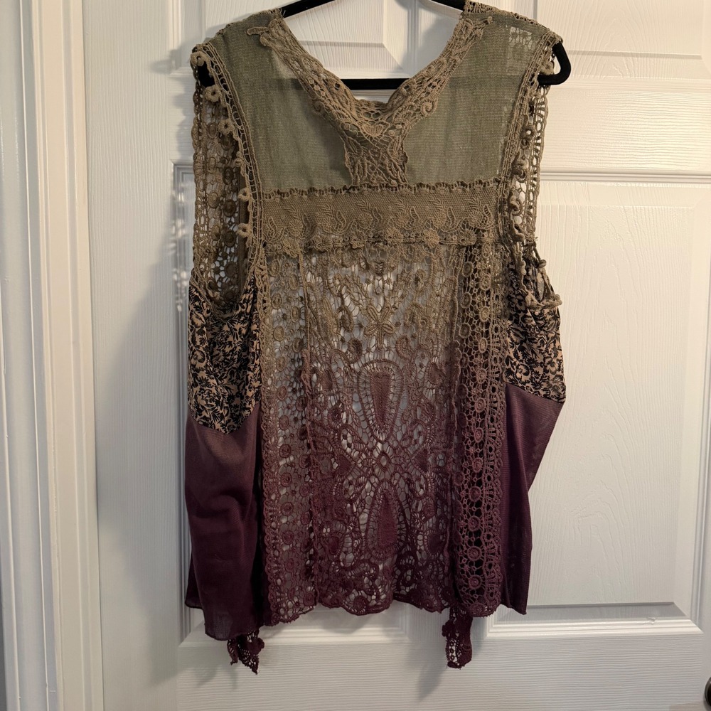 Gimmicks BKE Lace Crochet Boho Vest L Ombre Open Front Festival - Picture 5 of 5